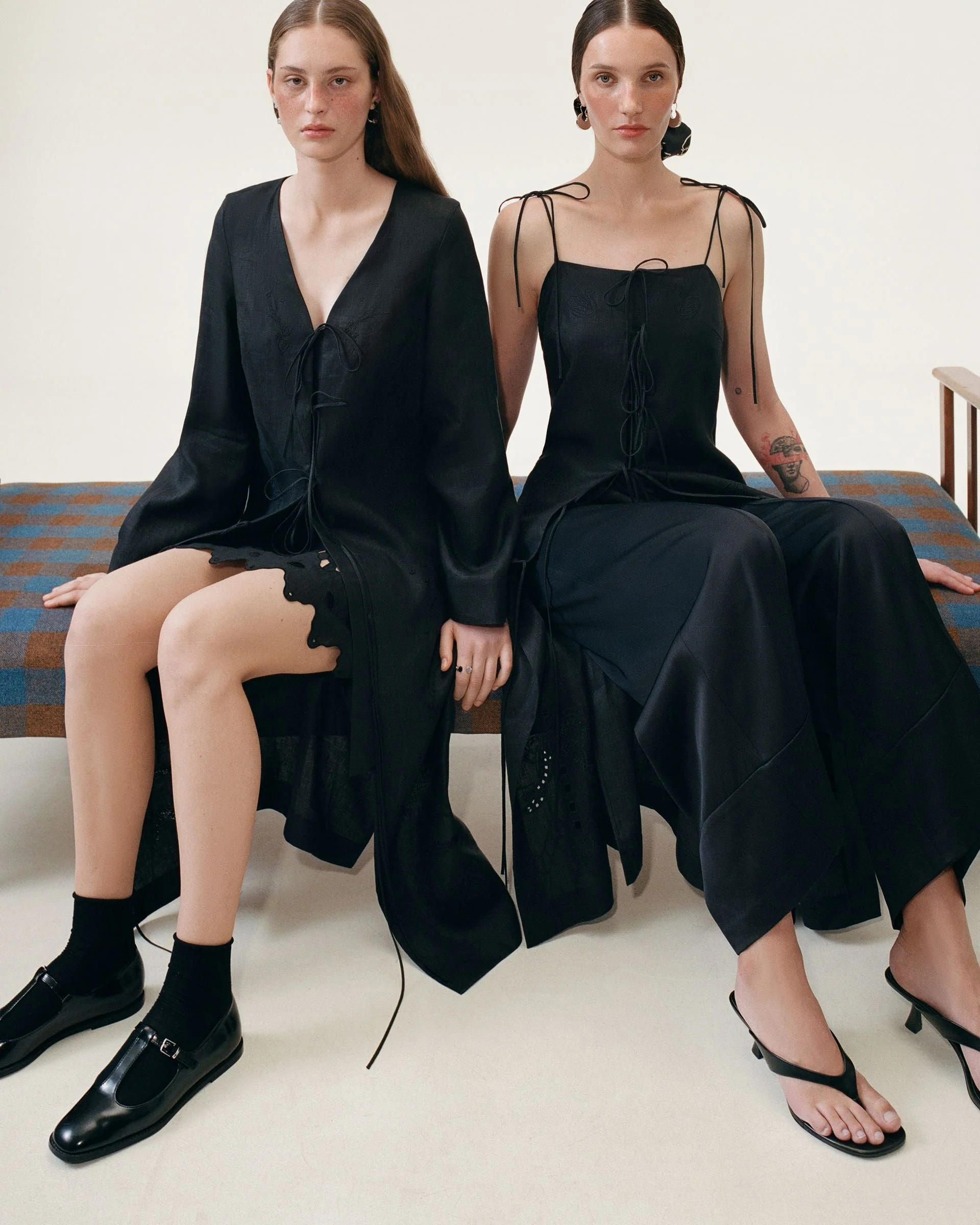 Zena Robe With Ties in Black - Image 4