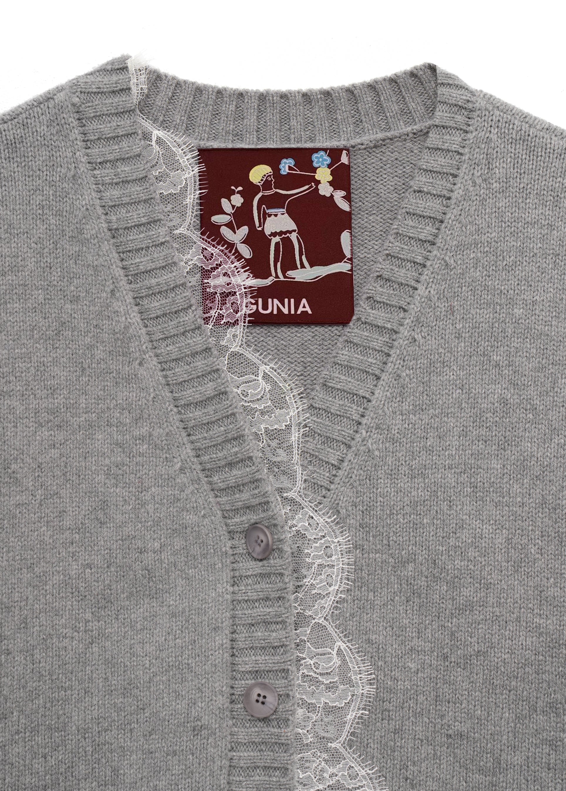 Lace-trimmed Cardigan in Grey - Image 3