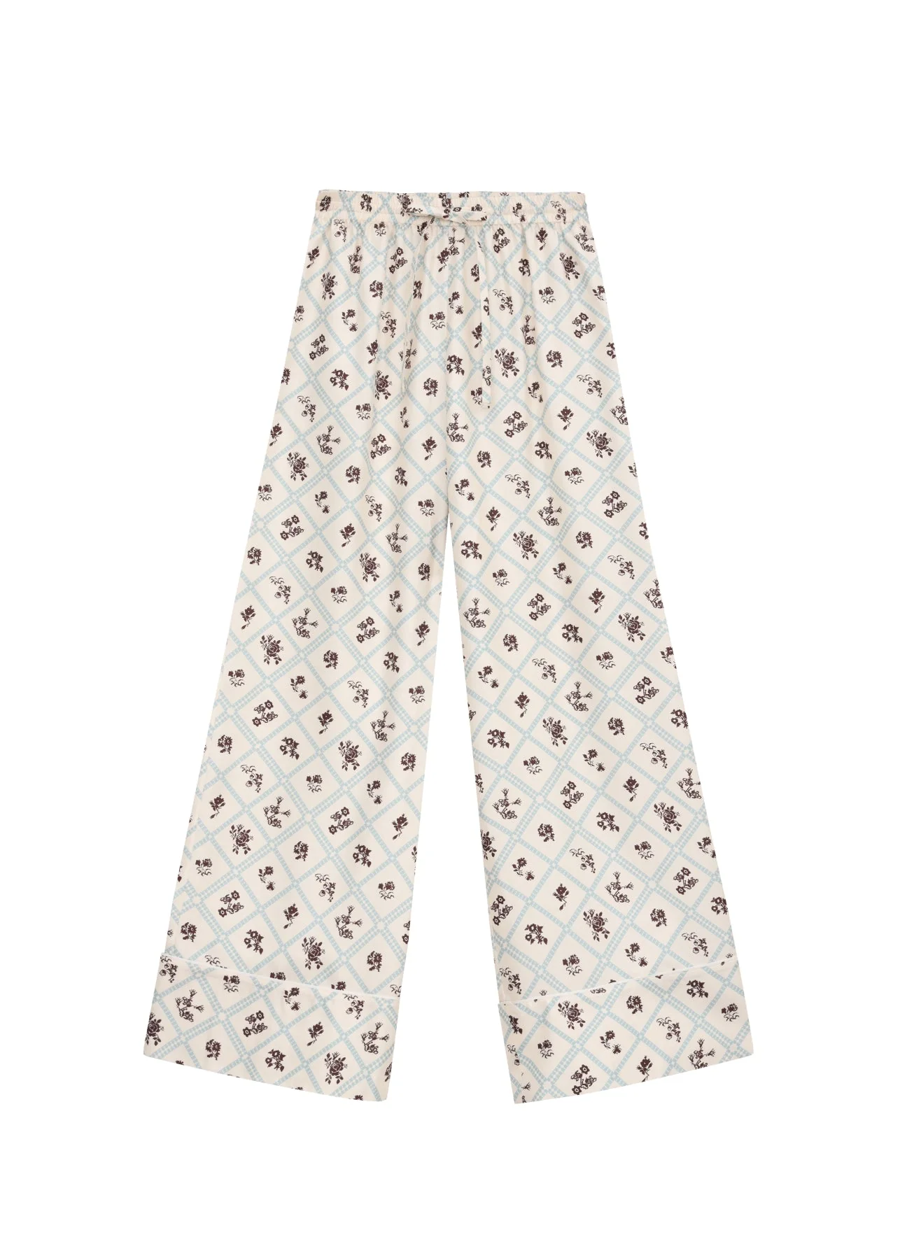 Silk Pants in Ruzha Pattern in milk