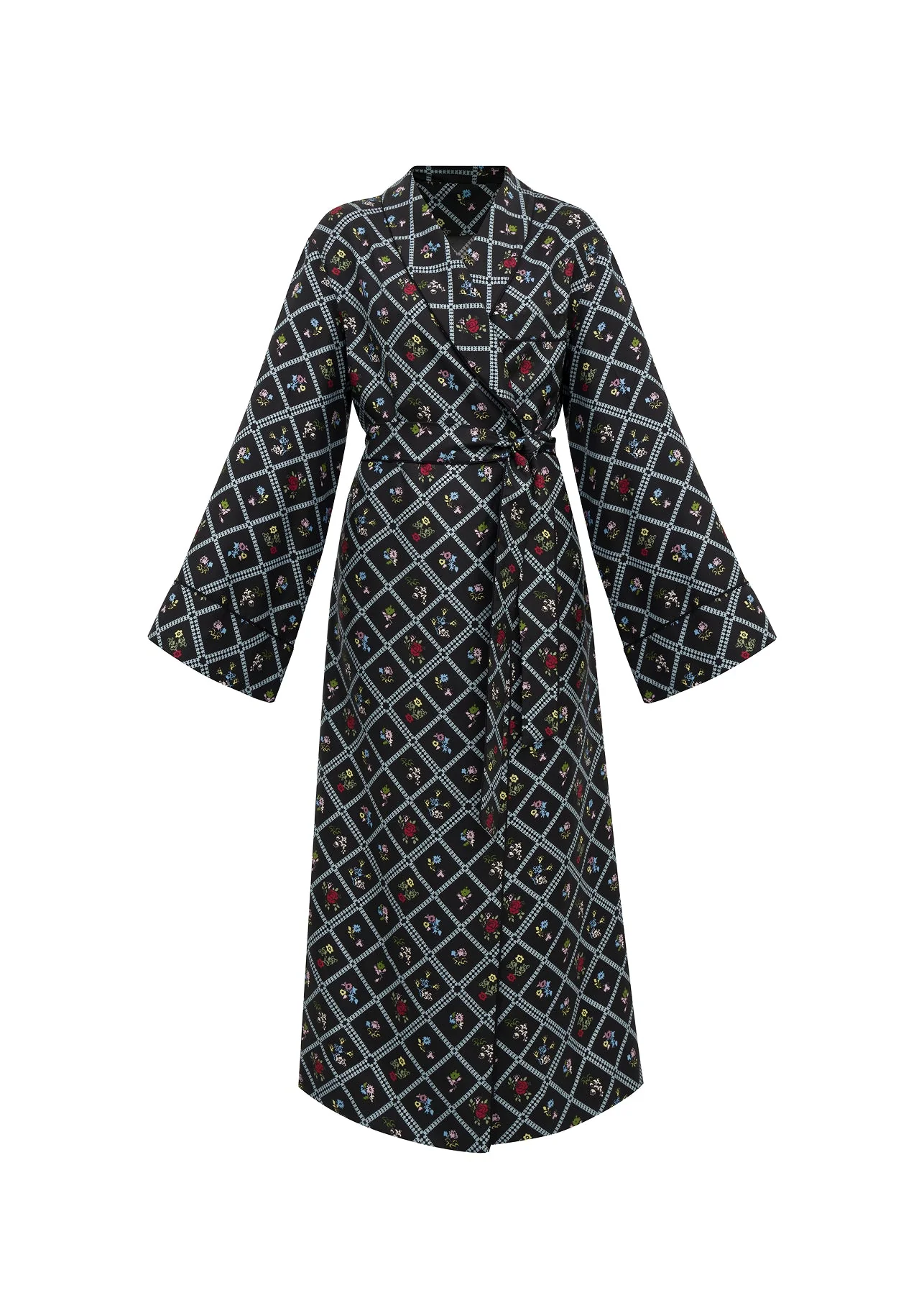 Silk Robe in Ruzha Pattern in black