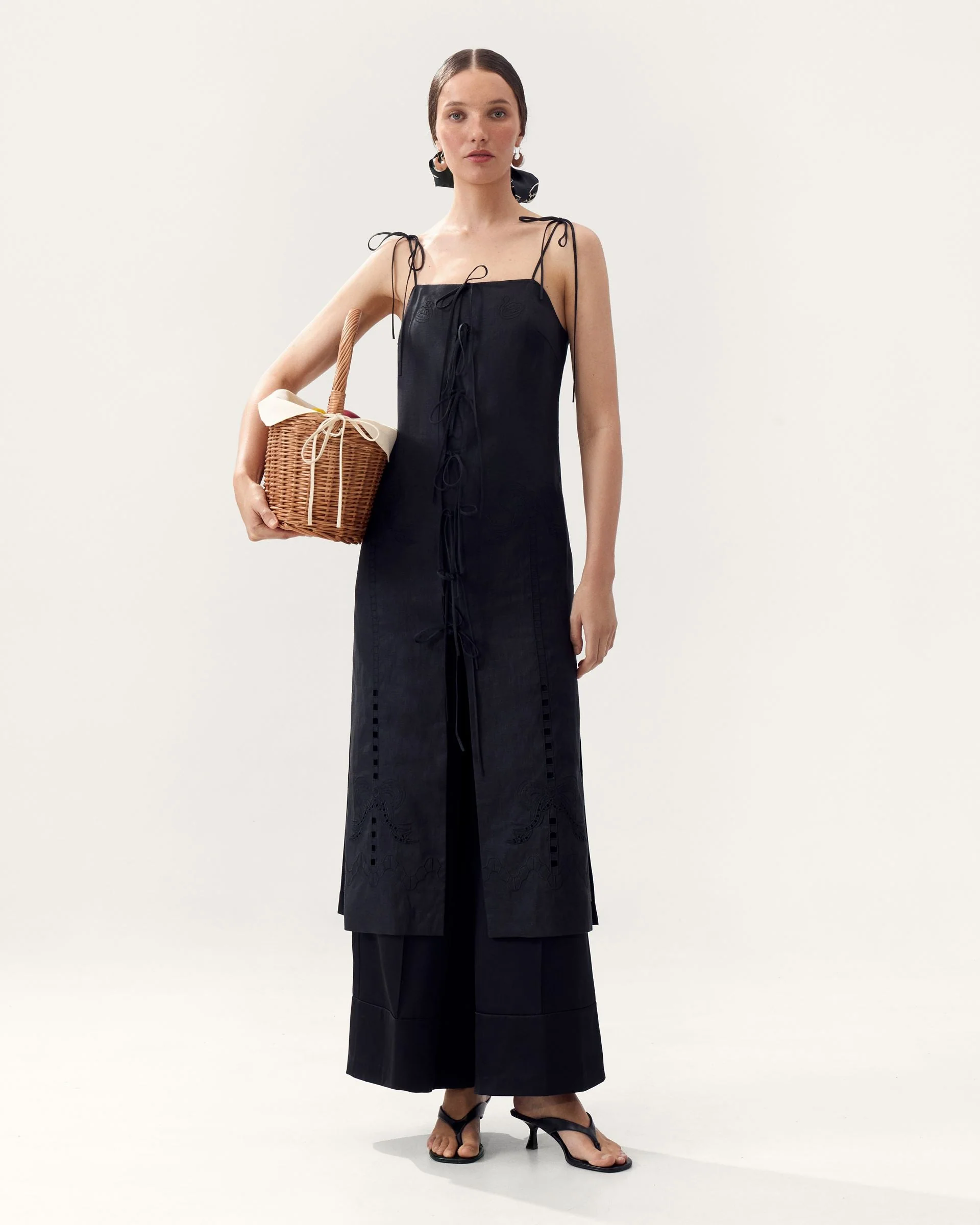 Oliana Dress With Ties in Black - Image 2