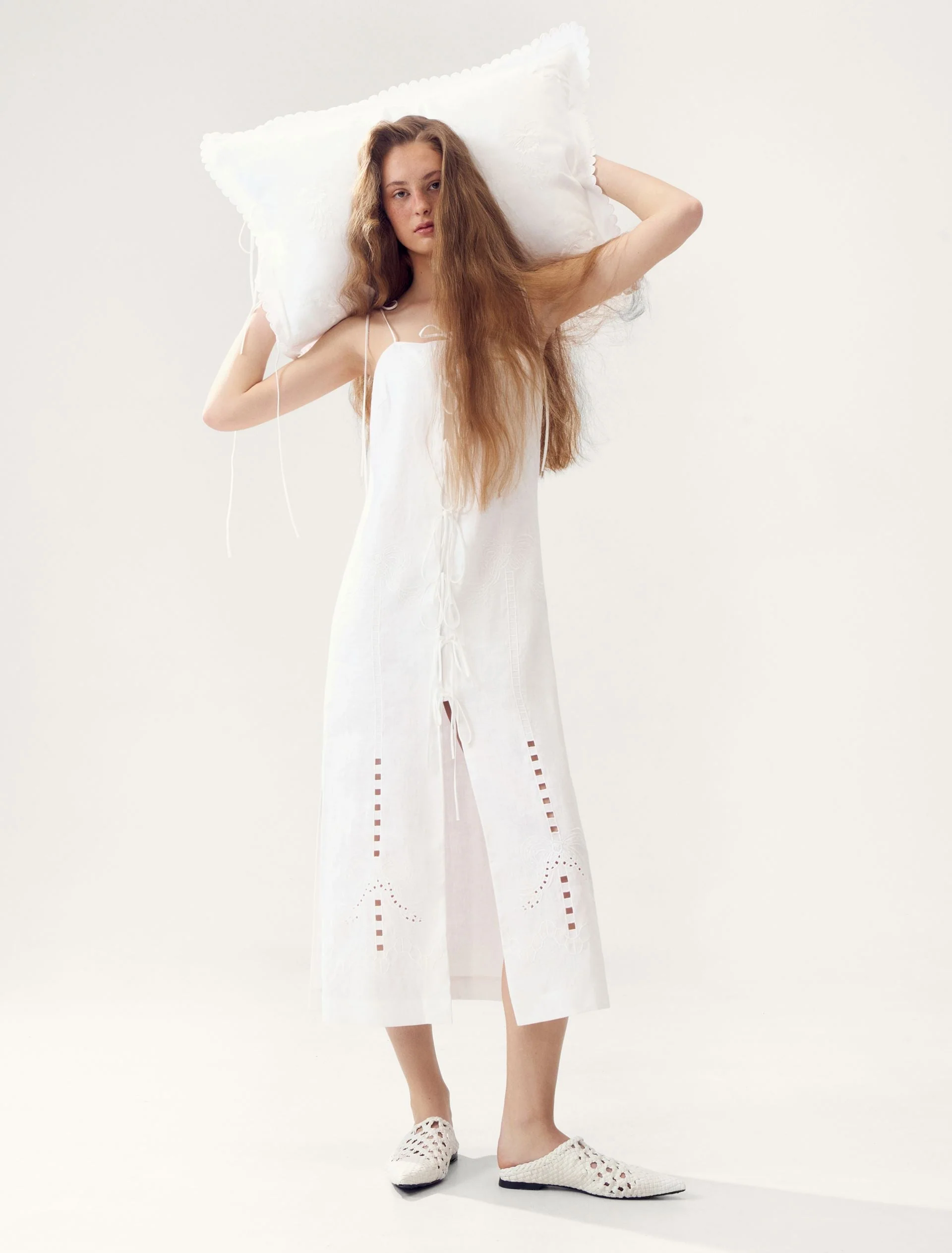 Oliana Dress With Ties in Milk - Image 2