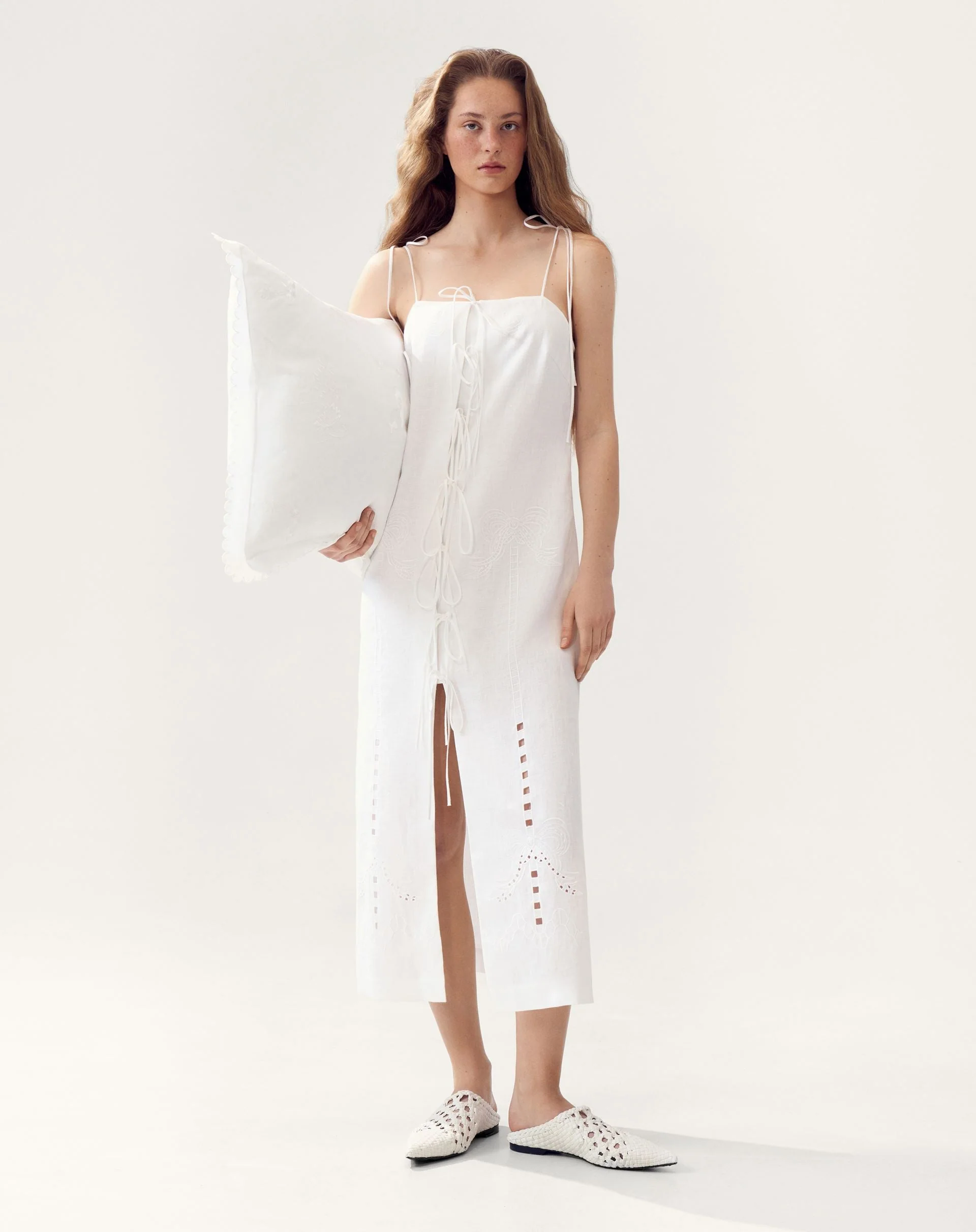 Oliana Dress With Ties in Milk - Image 3