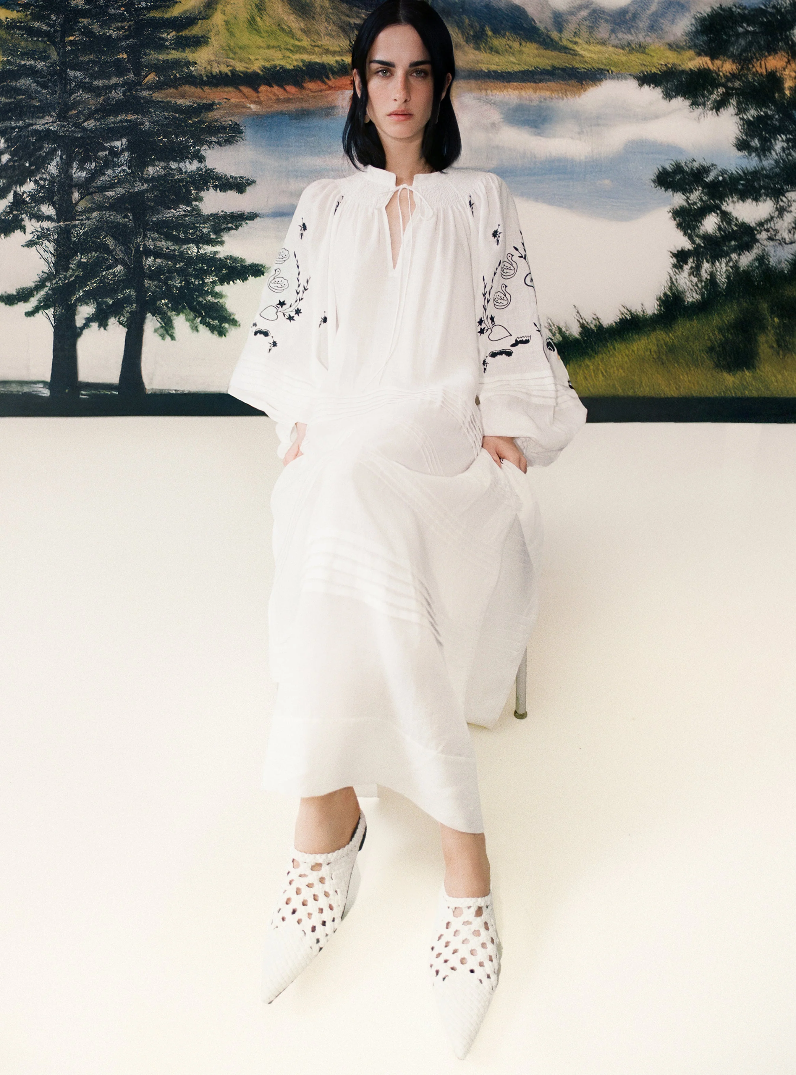 Tomila Embroidered Dress in Milk - Image 3