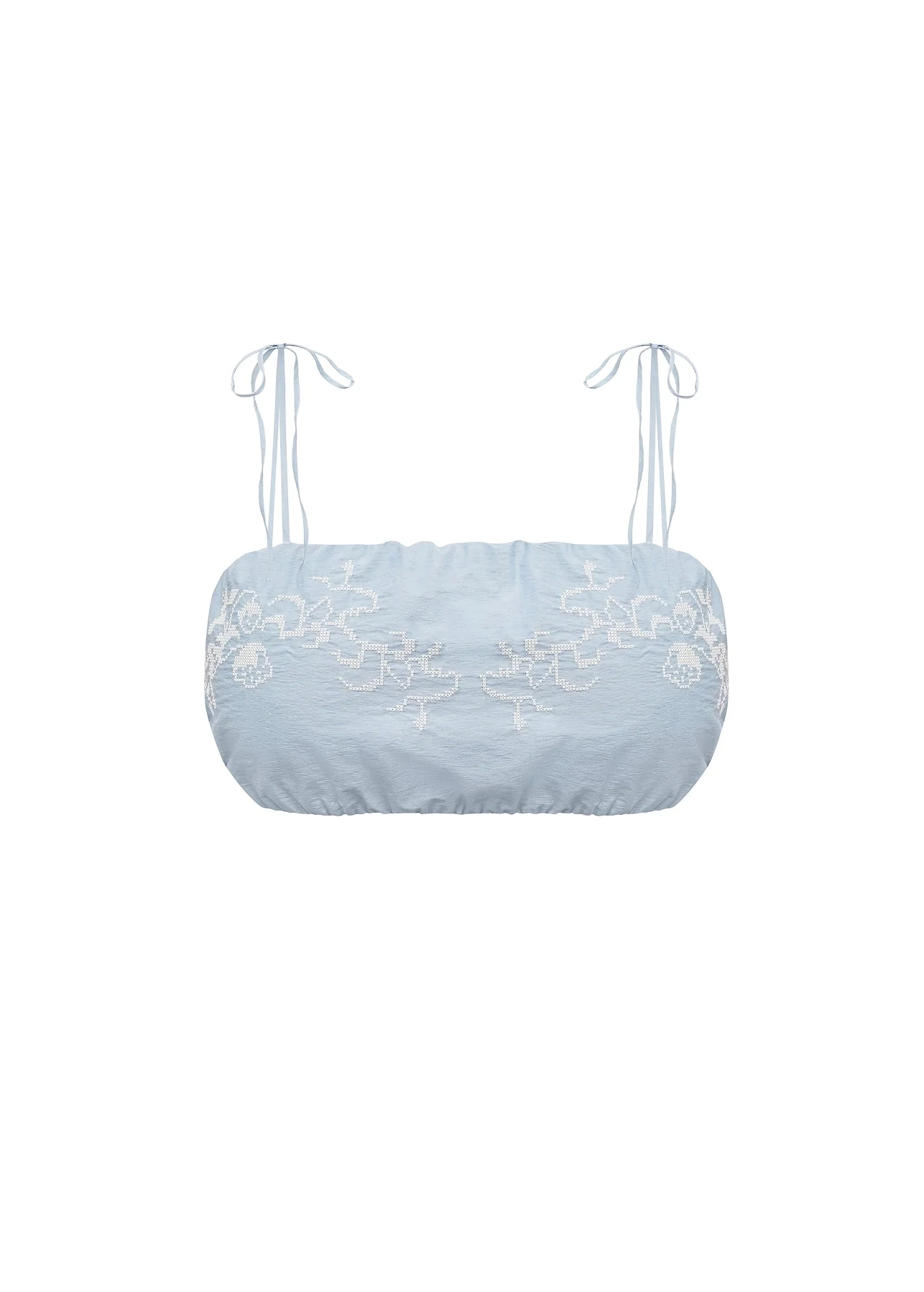 Embroidered Tie-Strap Bra in blue