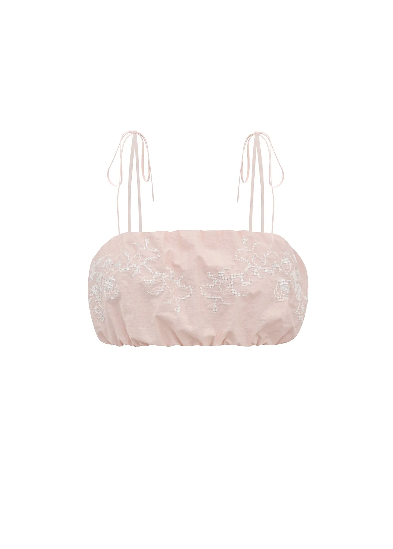 Embroidered Tie-Strap Bra in pink