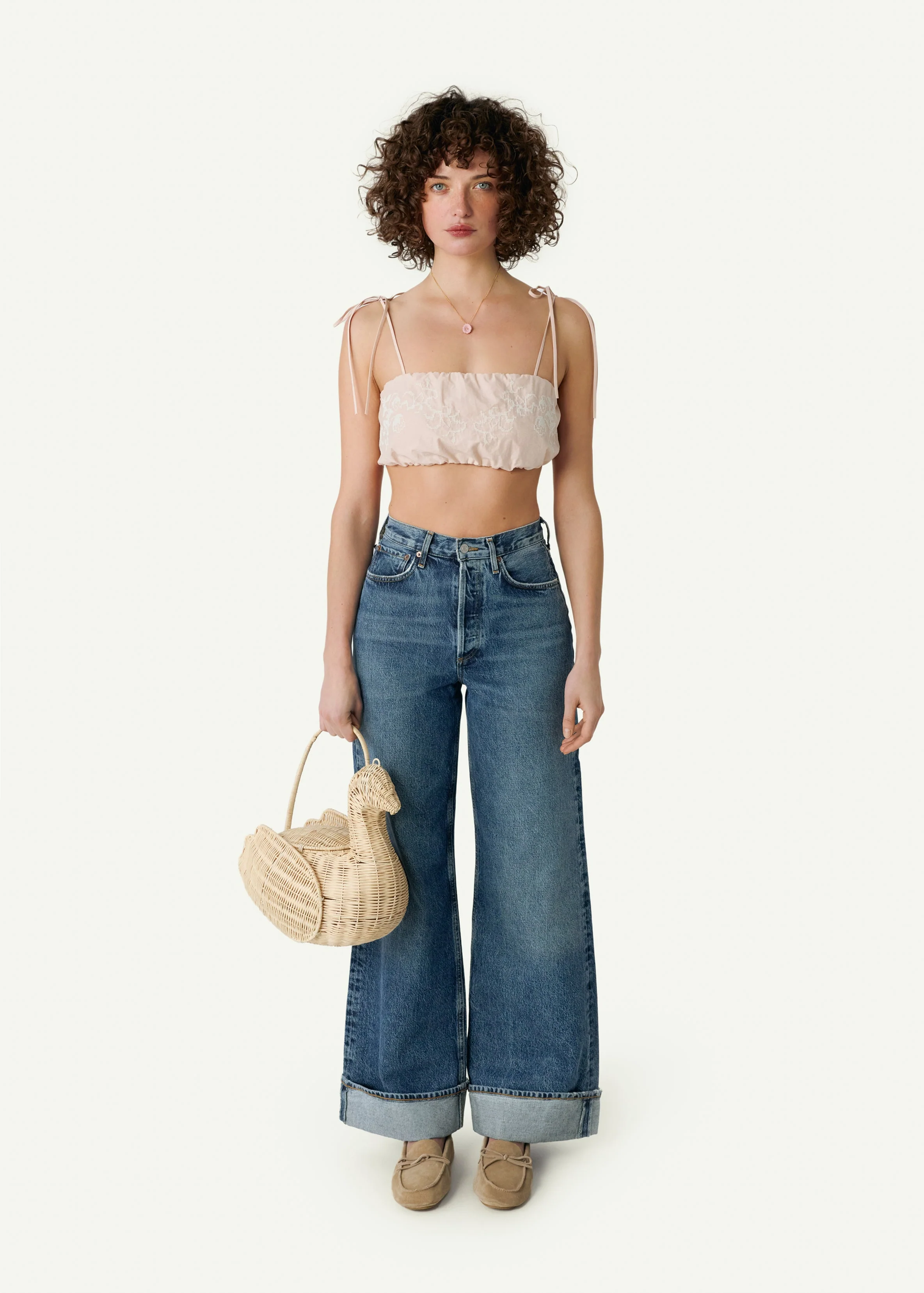 Embroidered Tie-Strap Bra in pink - Image 2