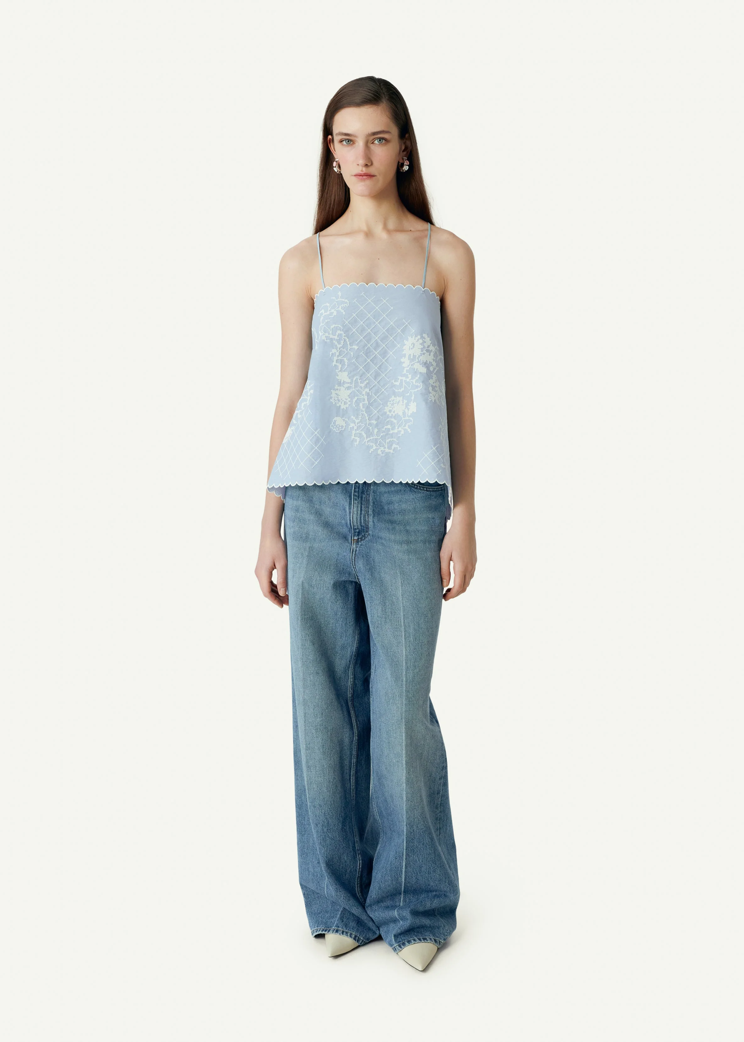 Open Back Embroidered Top in blue - Image 2